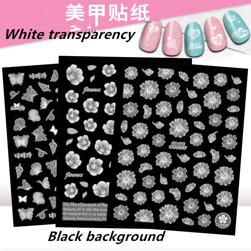 

Newest Transparent Flower Design 3D Self Adhesive Decal Slider DIY Decoration Wrap Nail StickersCC 013 014