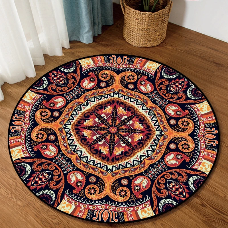 

Bohemian Style Round Area Rug Retro Persian Tribal Ethnic Children Bedroom Hanging Basket Chair Carpet Balcony Hallway Floor Mat