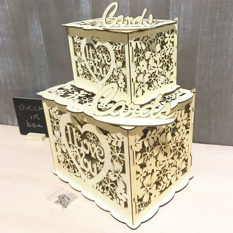 Я люблю тебя Свадебная подарочная коробка с замком деревенская деревянная для