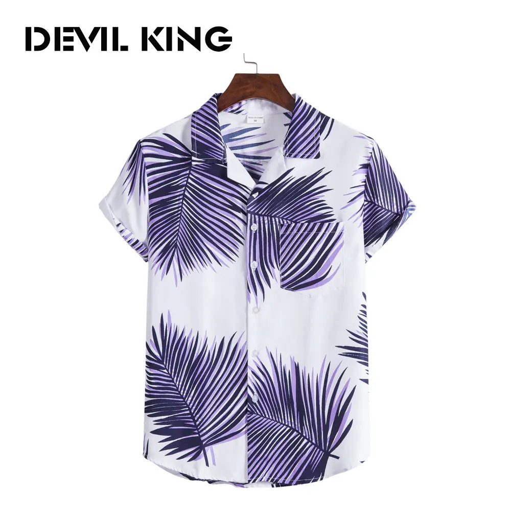

DEVIL KING Men's New Hawaiian Style Short-sleeved Printed Shirt #XH31