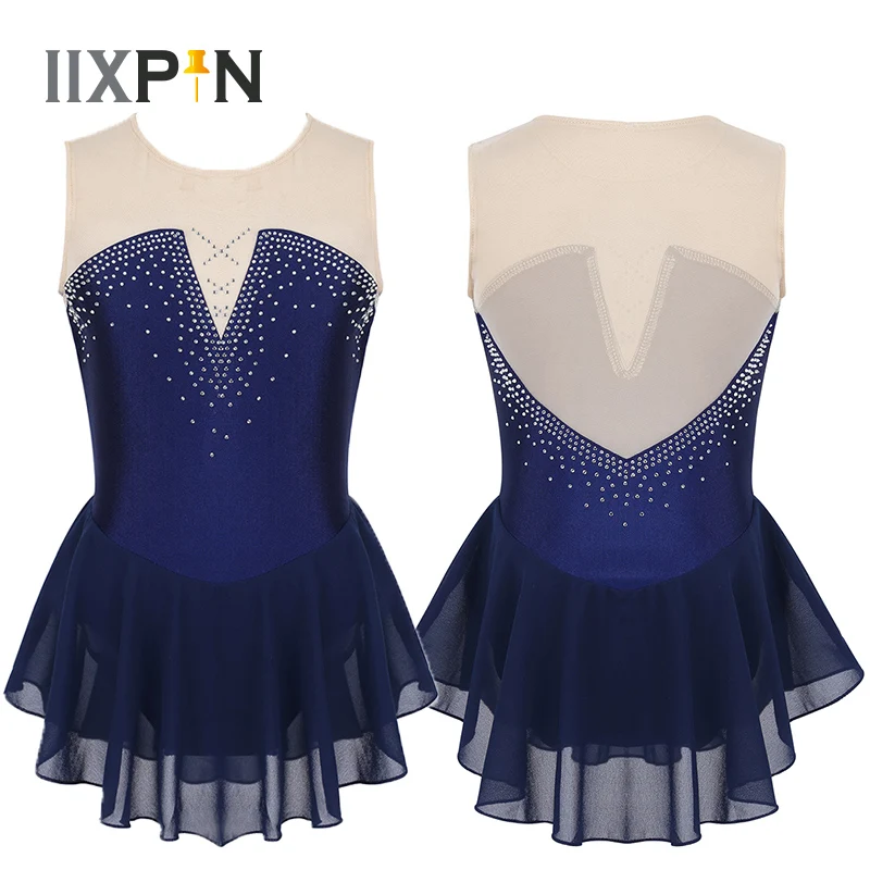Трико для девочек платье фигурного катания балет на льду блестящее Сетчатое
