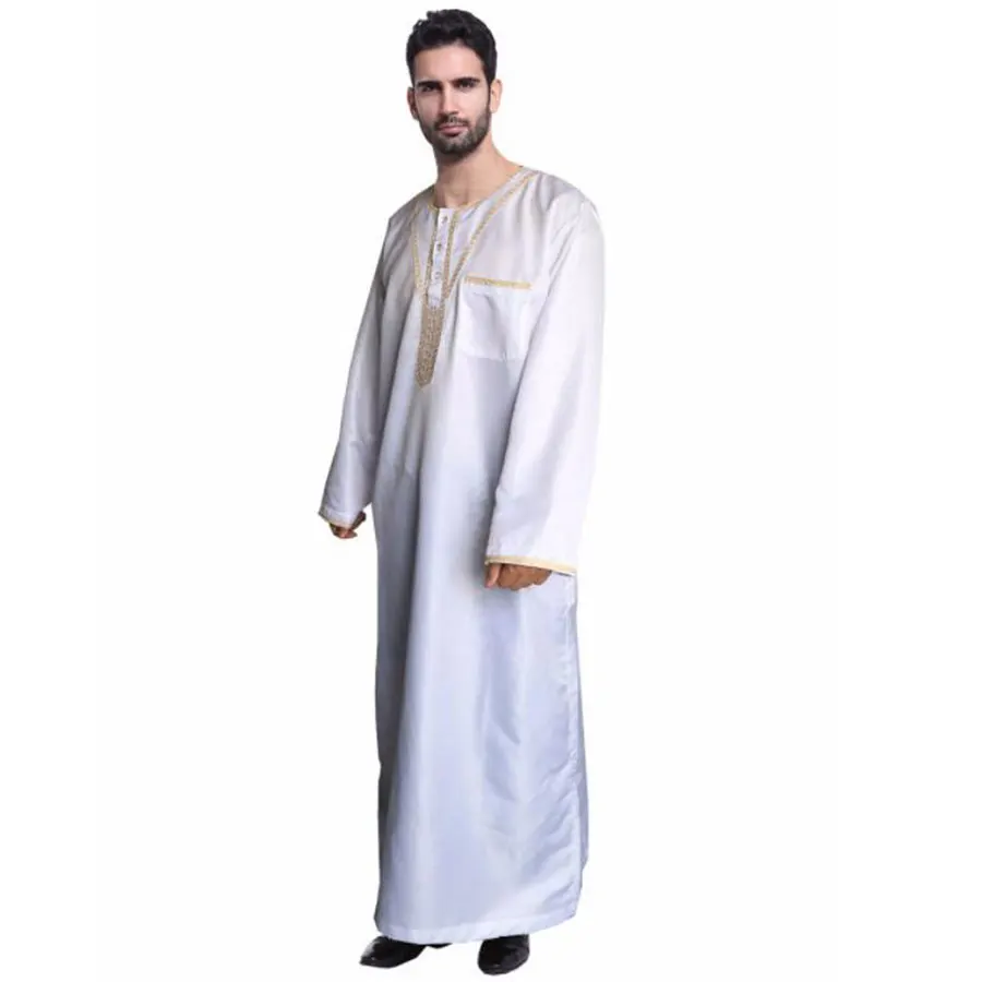 New Solid Men's Jubba Thobe Arabic Islamic Clothing Casual Muslim Saudi Arabia Arabic Abaya Long Robes Embroidery Kaftan Sweater