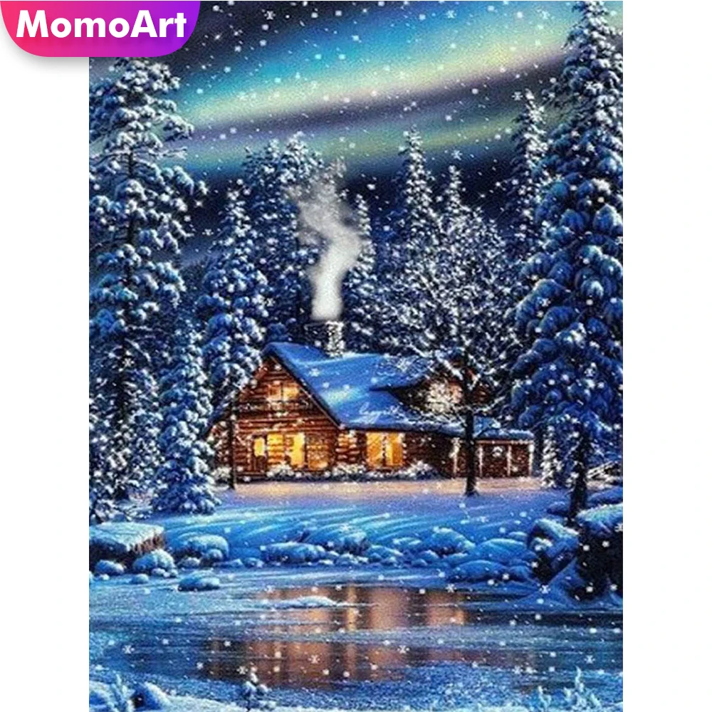 MomoArt полноразмерная алмазная живопись зимняя Алмазная вышивка 5D дом мозаичная