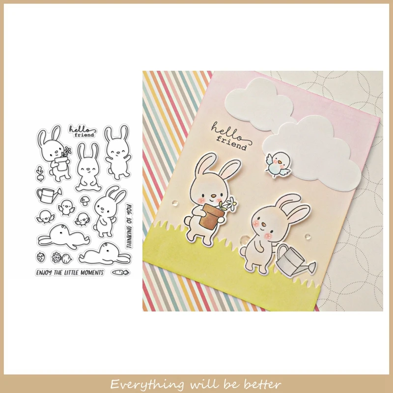 

Cute Rabbit Carrot Chick Sentence Words Letter Clear Silicone Stamps DIY Scrapbook Craft Handmade Embossing Paper Make Cards New
