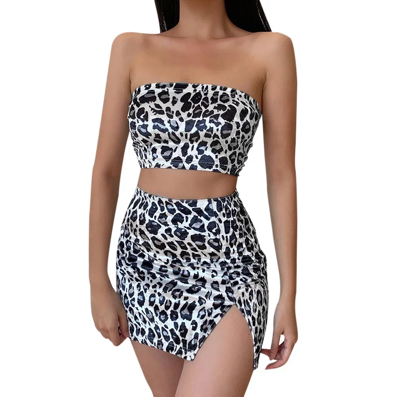 

bazhenova Women sexy Skirt Sets 2020 Autumn Sexy suits Girls Leopard Print Vests Mini Skirts Set leopard colothes for women R759