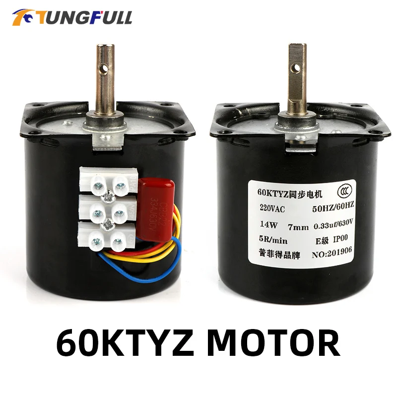 

220V AC 14W Micro Gear Motor 60KTYZ 50Hz Permanent Magnet Synchronous Gear Motor Low Speed 2.5 5 10 15 20 30 50 60 80 110 rpm