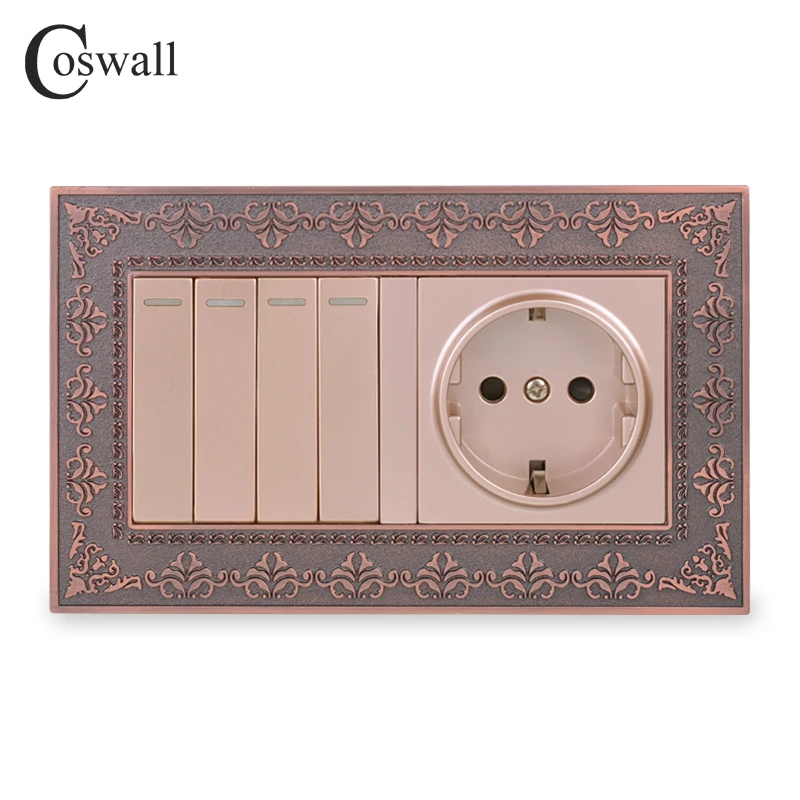 Coswall металлическая панель из цинкового сплава настенная розетка стандарта ЕС + 4