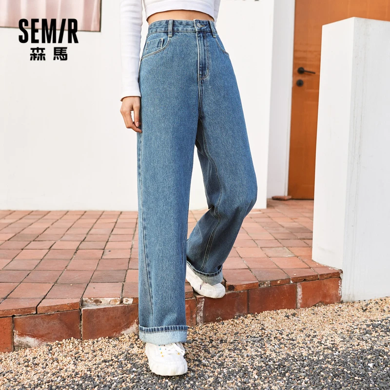 

SEMIR Jeans Women Cotton Wide Leg Pants High Waist Slim 2021 New Loose Ladies Trousers Ins Tide Spring Casual Pants