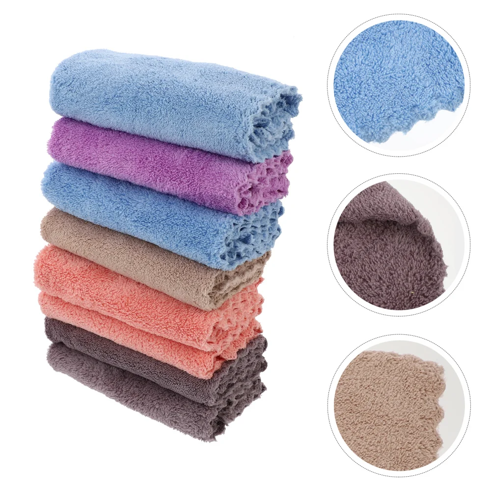 

8Pcs Children Absorbent Square Towels Coral Fleece Towels for Face Washing