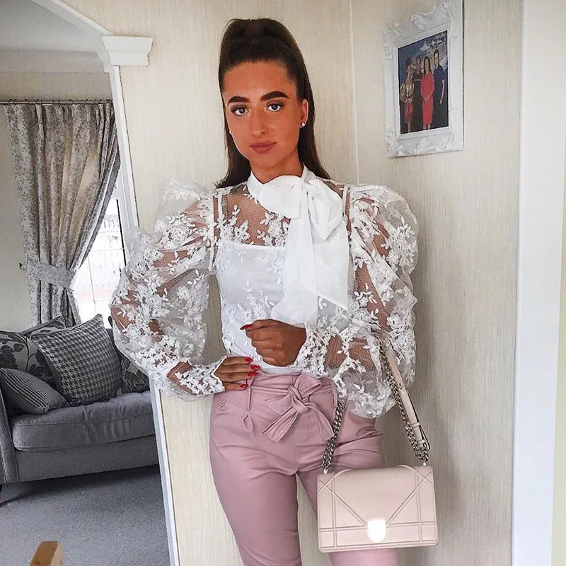 DAYIFUN/футболка с бантом и вышивкой гофрированная Сетчатая футболка кружевные топы