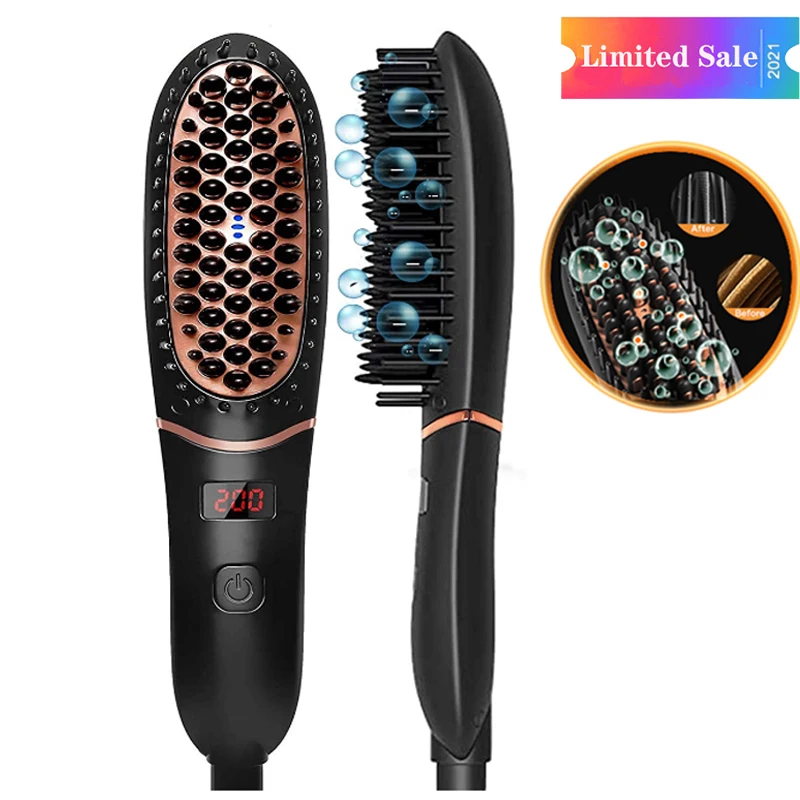 

Professional Beard Kit for Men Straightening Comb Heated Beard Brush Men's Mustache Shaving Comb Women Hair Straightener Brush