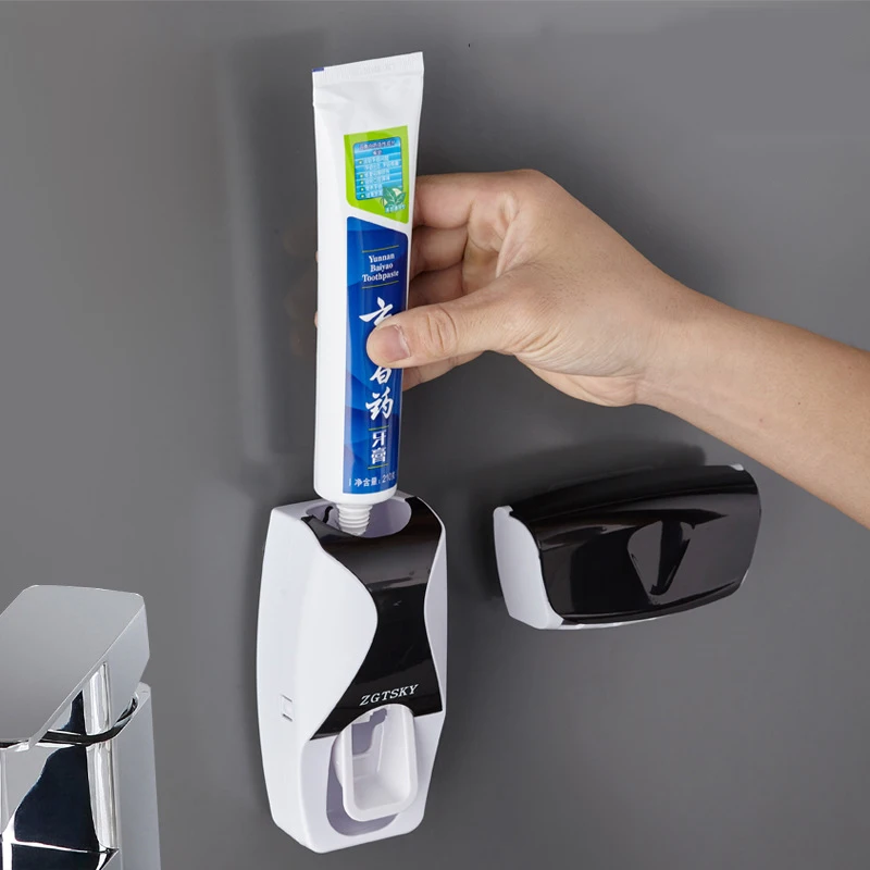 

Automatic Toothpaste Dispenser Wall Mount Dust-proof Toothbrush Holder Wall Mount Storage Rack Bathroom Accessories Set Squeezer
