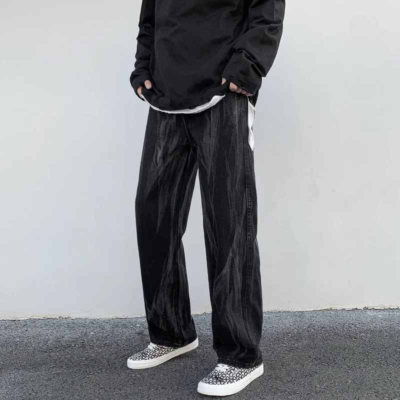 

Мужские джинсы, осенние мужские брюки, дышащие свободные подходящие ко всему модные уличные брюки в Корейском стиле, студенческие широкие б...