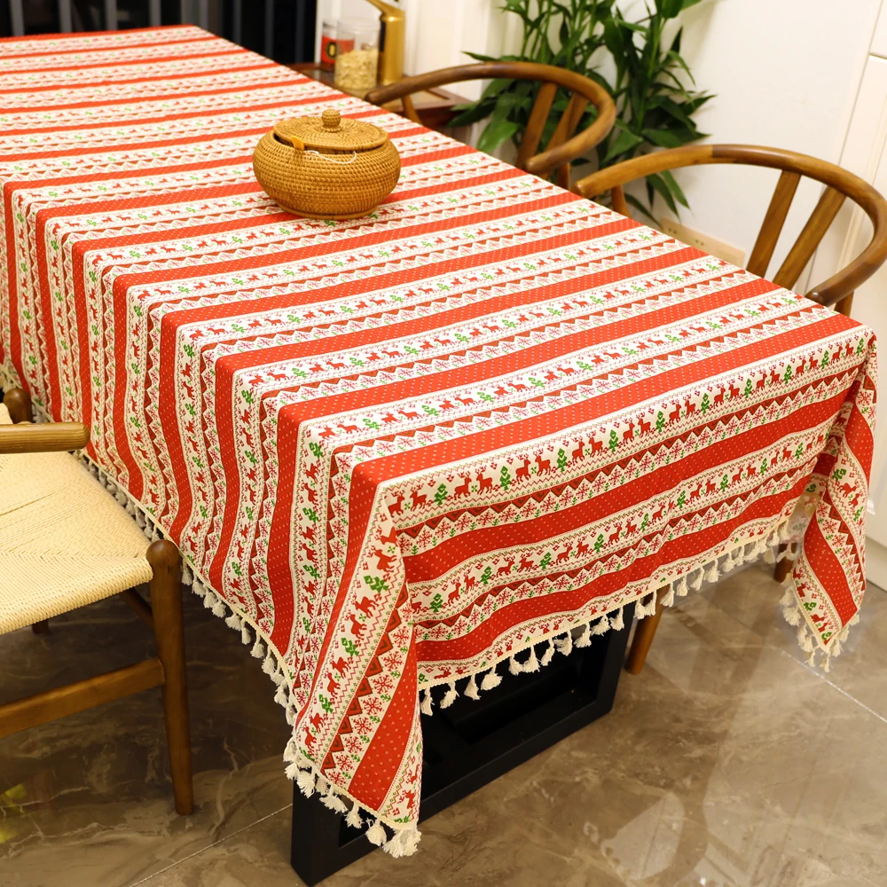 

Merry Christmas Tablecloth With Tassel Lattice Tablecloth Fabric Home Rectangular Wedding Xmas decor Table Cover Tea Table Cloth