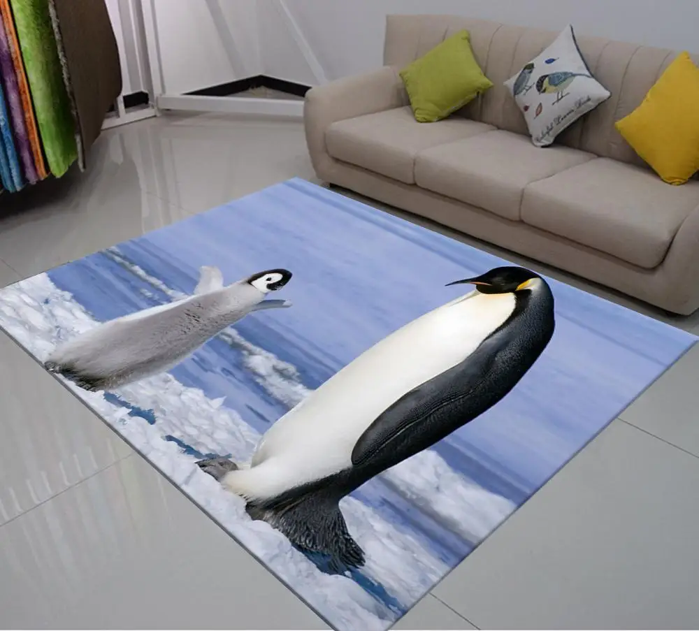Мягкий большой ковер с 3D принтом пингвина для спальни современный нескользящий