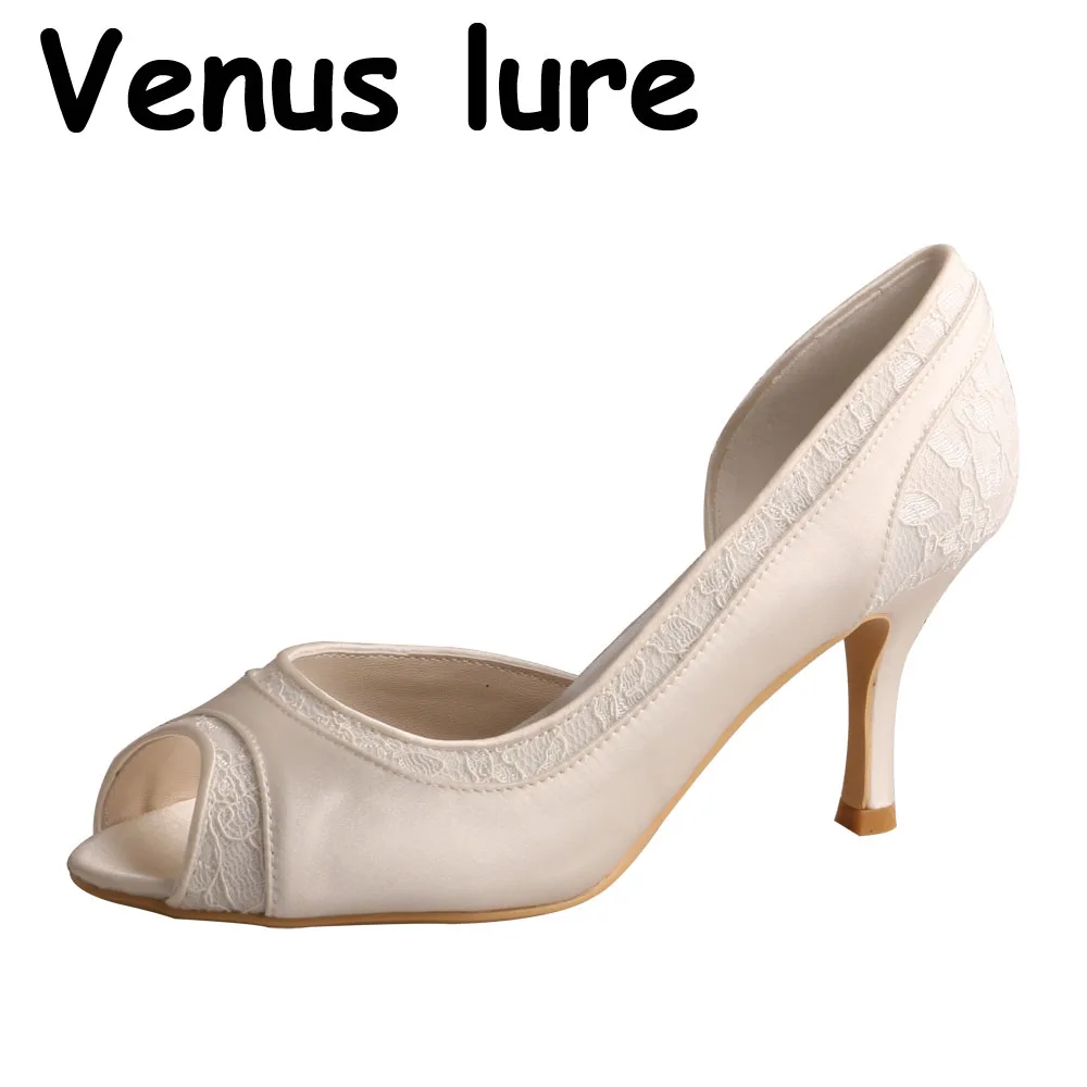 

Custom Handmade Peep Toe Shoes for Wedding Women 8cm Heel with Lace