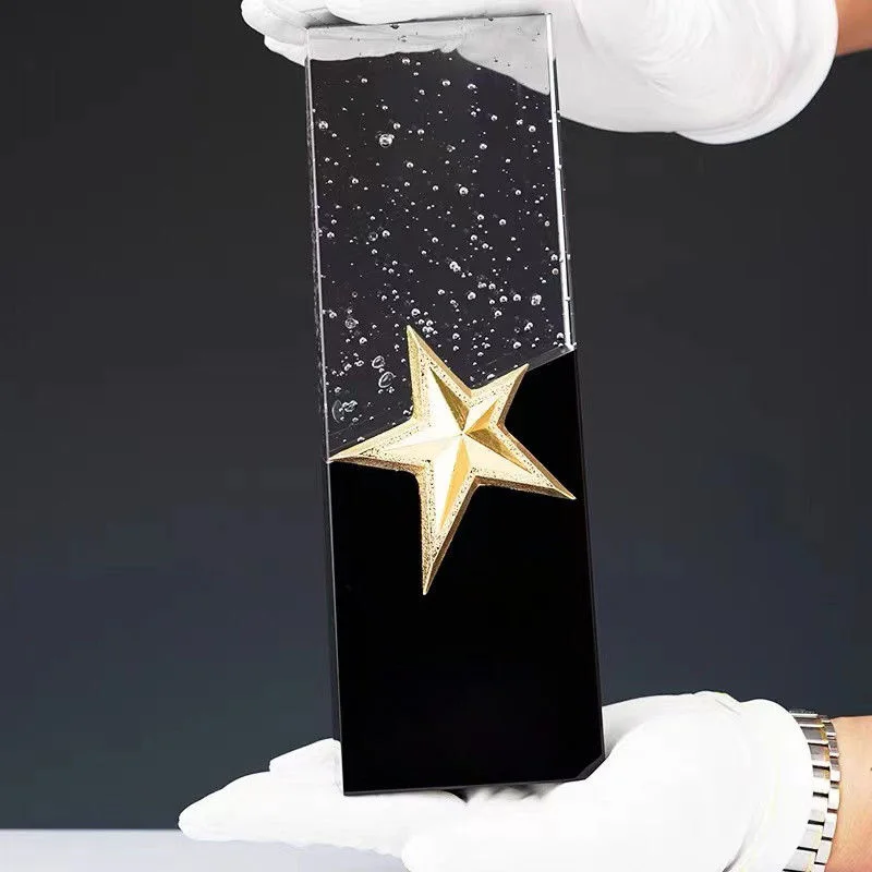 Creative black and white stitching star crystal trophy custom lettering honor competition awards commemorative decorative | Дом и сад