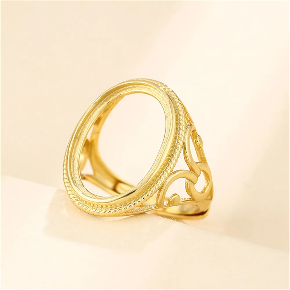 Ring Blank for 14X19mm Oval Cabochons Ring Blank Gold Plated 925 Silver Adjustable Ring Base SR0376