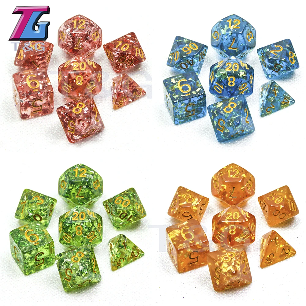 Набор цветных прозрачных блестящих цифровых игральных костей для настольных