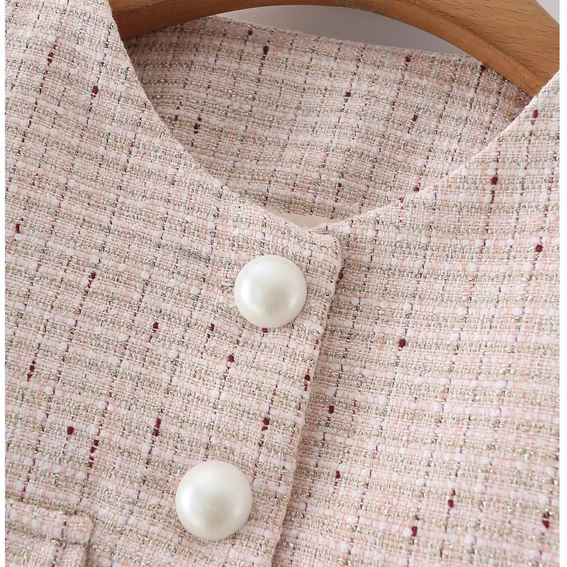 

Nice Spring summer women's Short blazer coat O-neck Single buttons two pockets outwear short blazers jacket