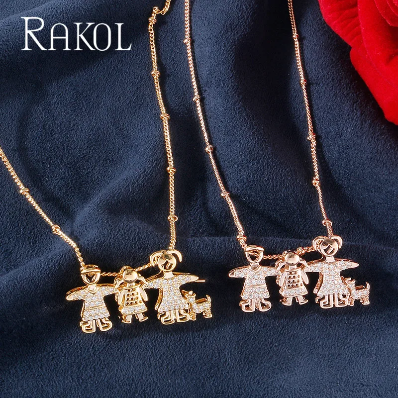 RAKOL модный стиль высокое качество фианит семейная форма кулон ожерелье кристалл