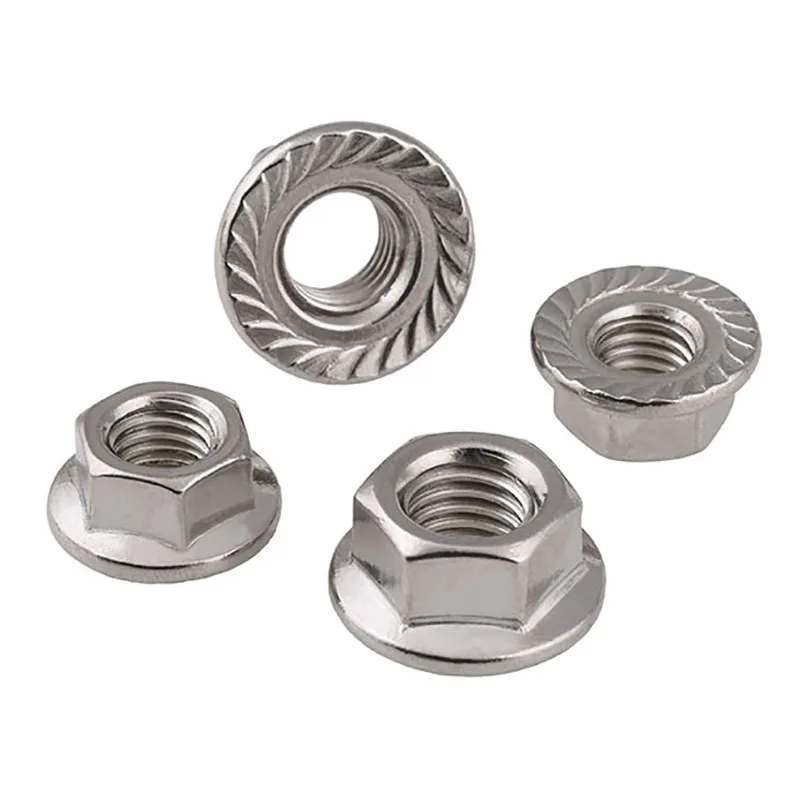 

HOONGKAI 2PCS Fine thread Hex Flange Nut M8 M10 M12 304 Stainless Steel Hexagon Serrated Spinlock Flange Nuts Locknut Lock Nut