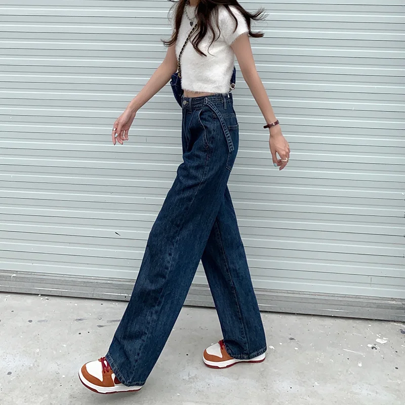 Джинсы Design Sense с завышенной талией темные женские летние брюки прямые свободные