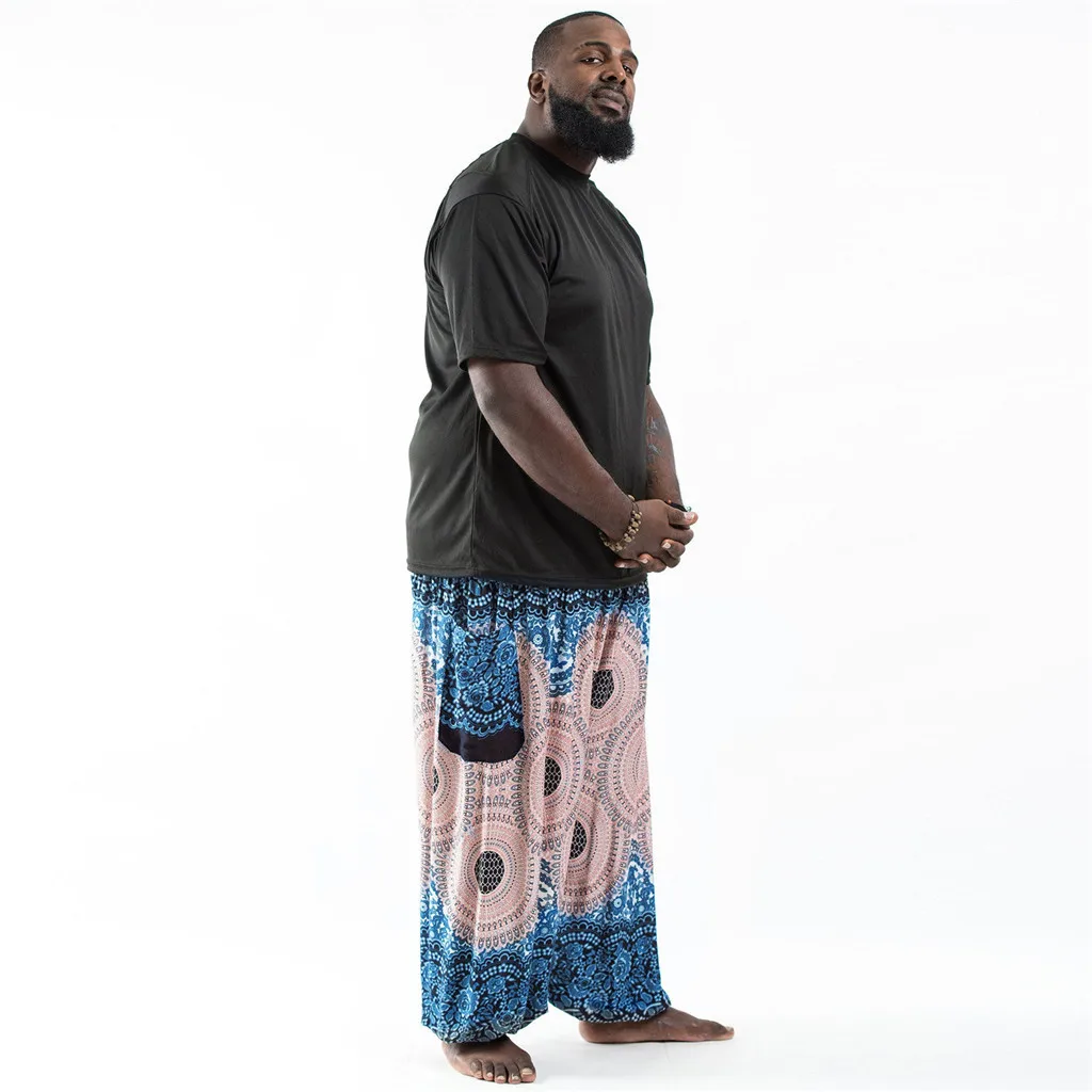 

European American Men Sports Yoga Pants Plus Size Beam Foot Lantern Casual Loose Hippy Trousers Baggy Boho Harajuku Streetwear