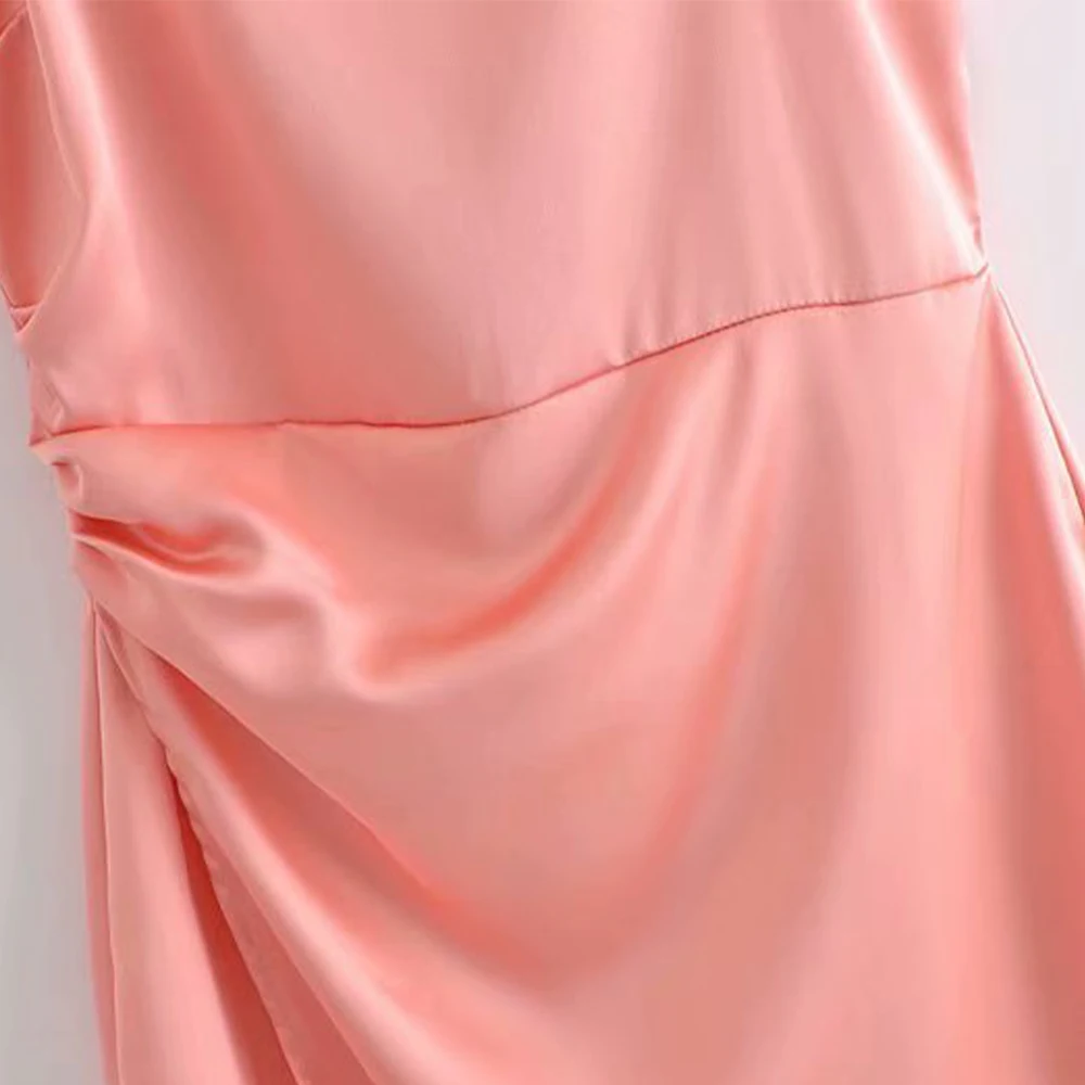 

2021 Za New Women Chic Fashion Fold decoration Mini Dress Vintage Backless Thin Straps Side zipper Female Dresses Vestidos