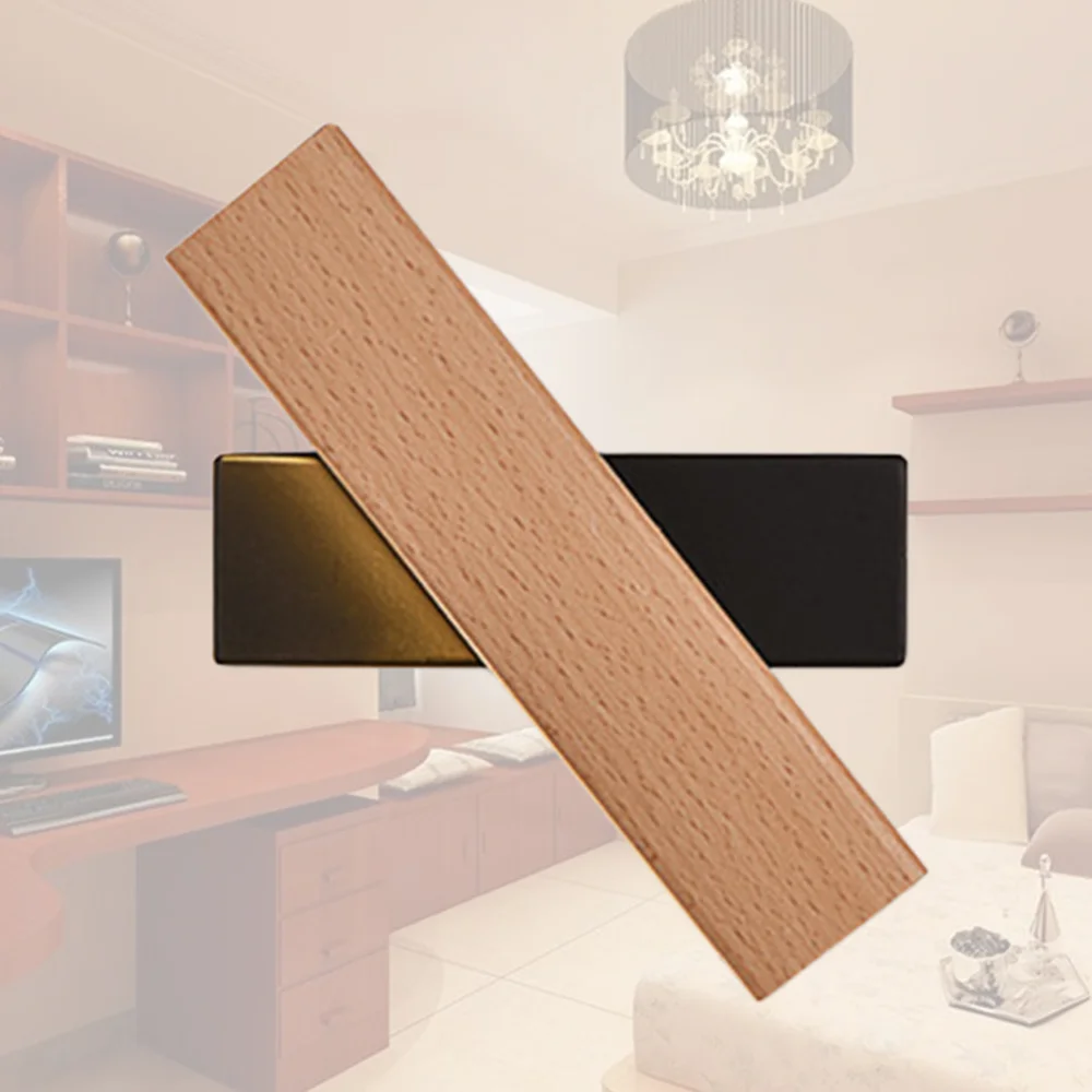 

Modern Nordic Wood LED Rotated Wall Lamp Bedside Night Light Bedroom Living Room Aisle Sconce Light Fixture Wall Decor Art