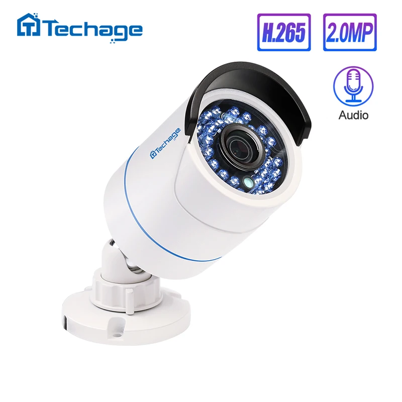 Techage H.265 HD 1080P 2.0MP Аудио CCTV POE ip-камера наружная Водонепроницаемая ИК P2P Onvif Bullet камера видеонаблюдения