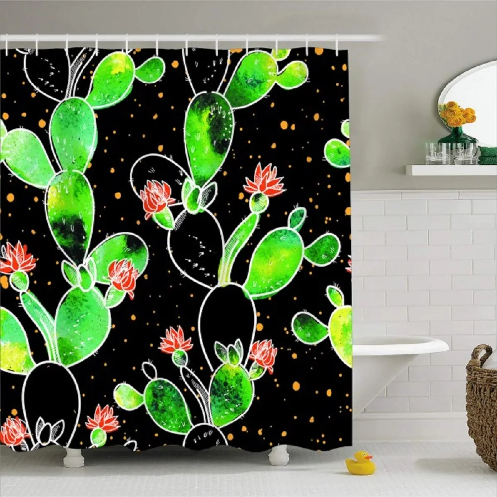 Кактус занавеска для душа тропическая Ванна ванной Водонепроницаемый полиэстер