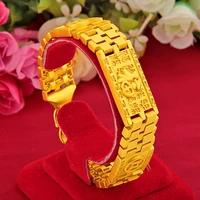 24k yellow gold plated widened watch chain bracelet for men dad father not fade design bracelet wedding engagement jewelry gifts