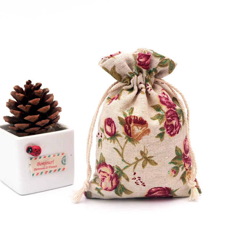 20pcs/lot Red Little Rabbit Printed Pattern Bag Reusable Casual Drawstring Cotton Linen Storage Gift Candy Jewelry Keys | Дом и сад