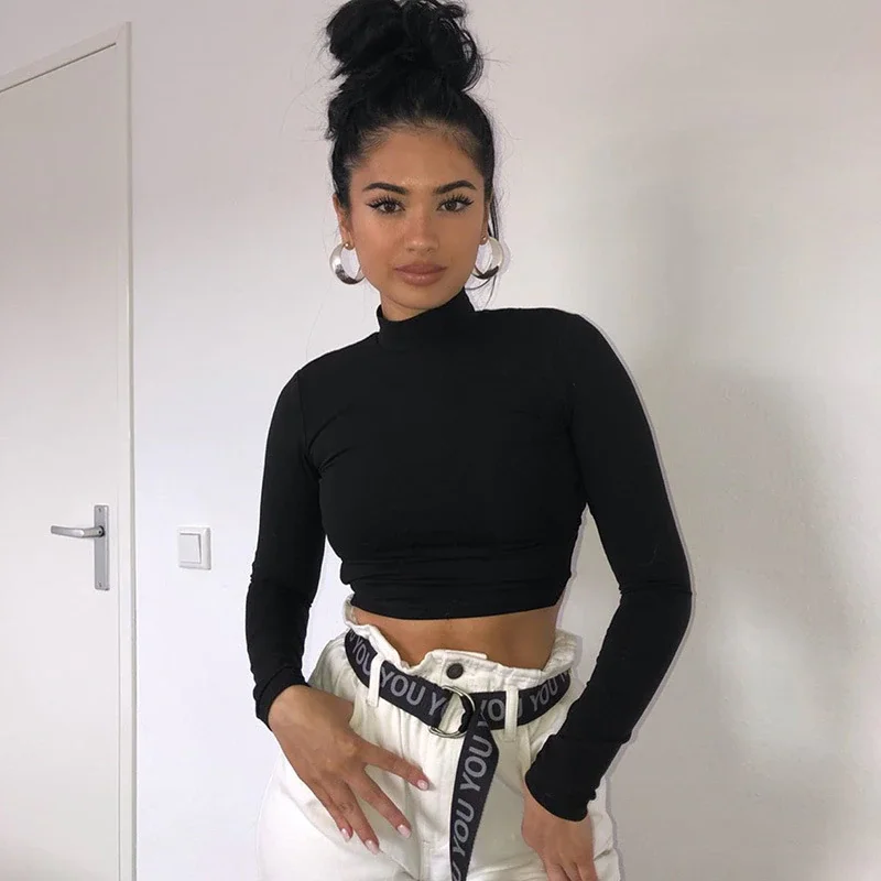 

Women hollow out sexy tshirt cotton bandage backless long sleeve tops slim bodycon streetwear knitted tees