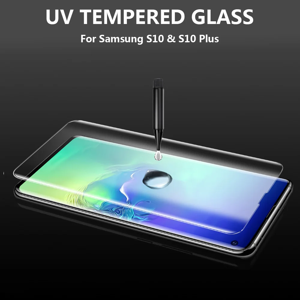 Закаленное стекло 10D с УФ-клеем для Samsung Galaxy S10 PLUS + полное покрытие защиты экрана