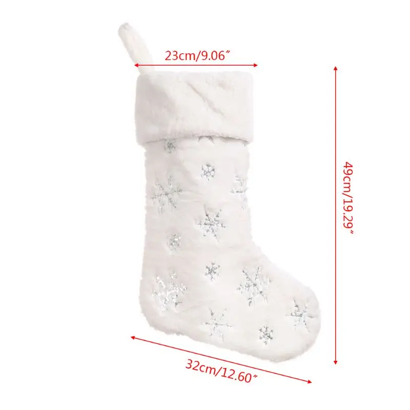 Faux Fur Christmas Stockings Candy Gift Bag Snowflake Socks Hanging Xmas Tree 448A