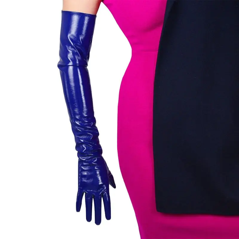 

Длинные лакированные кожаные перчатки, длинные перчатки из искусственной кожи, зеркальные Яркие Кожаные перчатки темно-синего цвета, 60 см, ...