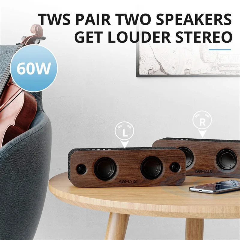 

TWS Wooden Bluetooth Speakers Retro Classic column HIFI Stereo Surround Super Bass Subwoofer Sound System caixa de som boombox