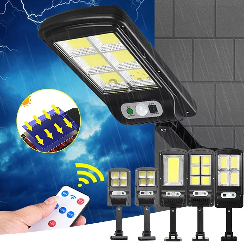 

2020 New Powerful Remote Control Upgraded COB Solar Light PIR Motion Sensor IP65 Outdoor Solar Wall Street Light Waterproof Lamp