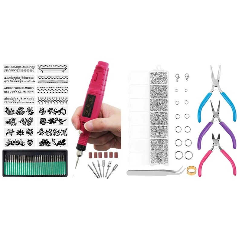 

Miniature Engraving Pen Mini Diy Vibro Engraving Tool Kit Us Plug with Jumping Rings and Jewelry Pliers
