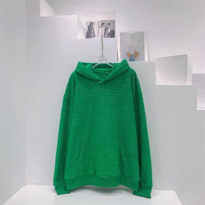 

High Street Fashion Hooded Collar Long-Sleeved Green Plaid Loose Knitted Pullover Designer Winter New Women Clothing 2021 Tide