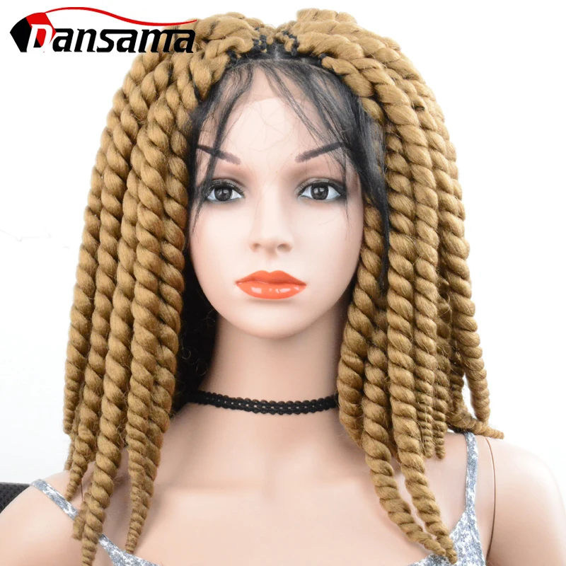 

DANSAMA DIY Crochet Synthetic Braiding Hair Ombre Lace Front Wig With Crochet Braids Passion Spring Twist Lace Wig For Women