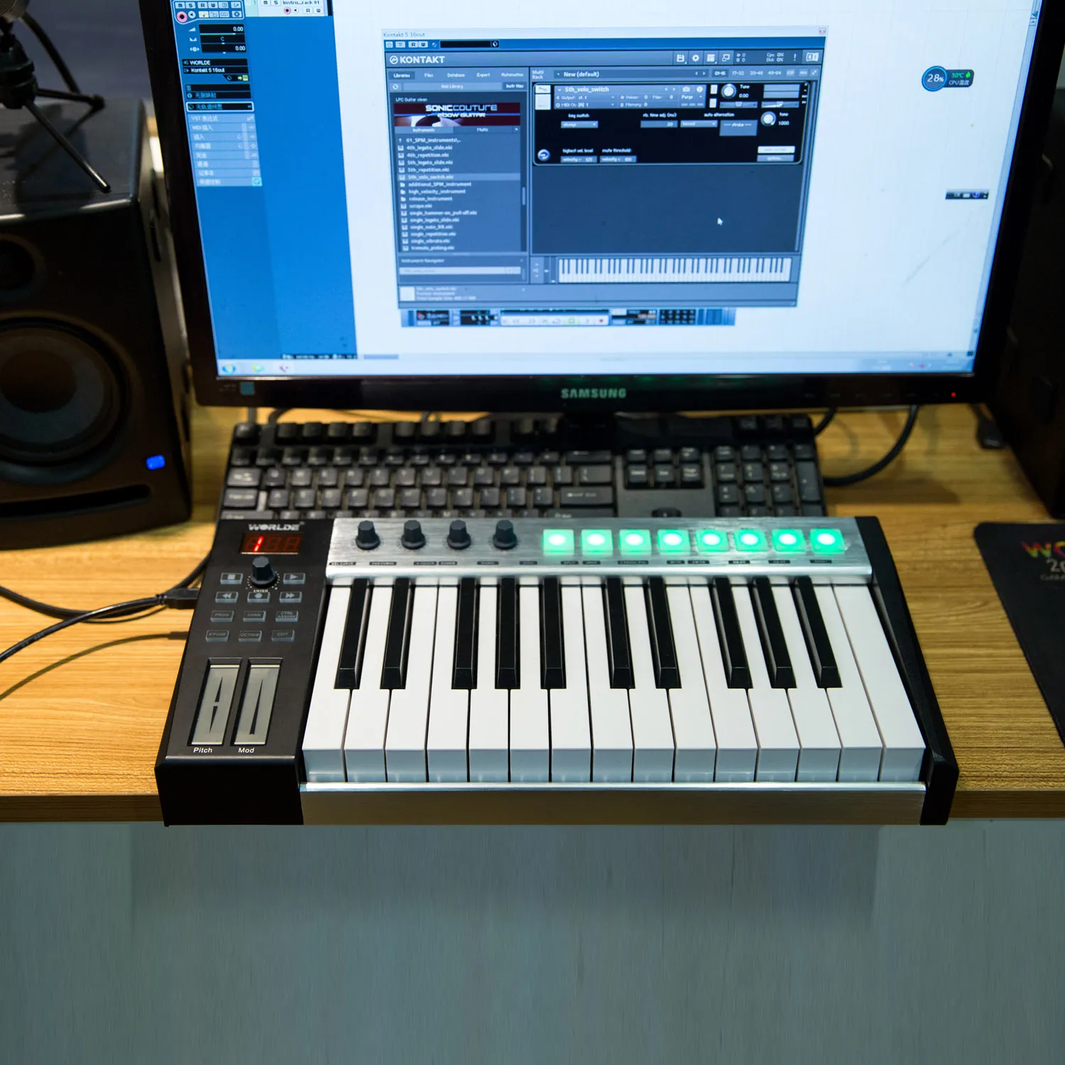 Синий кит 25/37 Портативный USB MIDI контроллер клавиатуры полувзвешенных клавиш 8 RGB