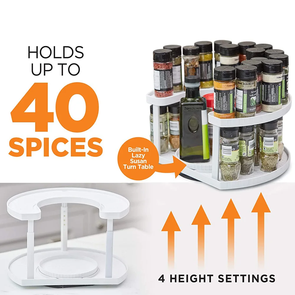 

360 Rotating Adjust Spice Storage Rack Multifunctional Extendable Organizer Shelf Oilproof Non-Slip Tray Supplies Holder Kitchen