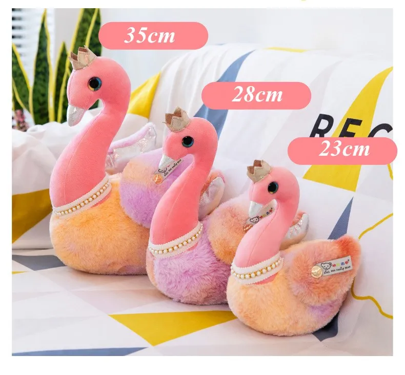 

Creative Rainbow Swan Plush Toy Soft Stuffed Doll Home Decoration Crown Big Goose Baby Girl Birthday Christmas Gift Photo Props