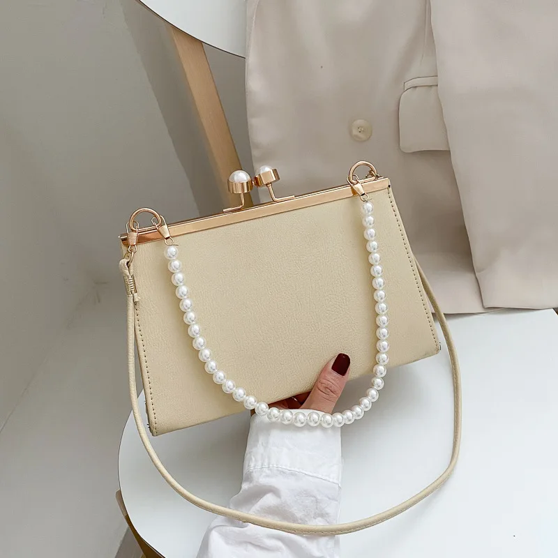 

Luxury Pearl Handle Handbags and Purses Fashion Flap Shoulder Bags for Women Solid Simple Crossbody Bags Lady Small Tote