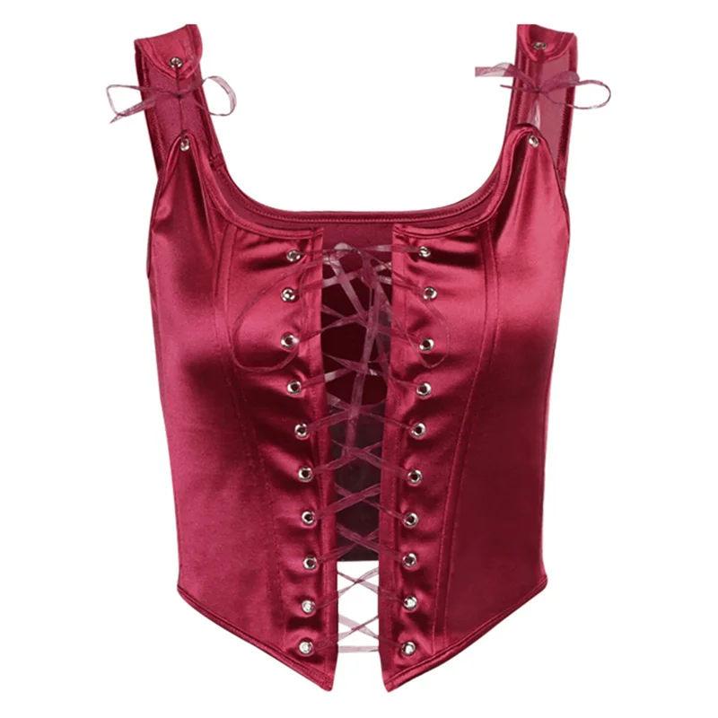 

2021 Women Fashion Close-fitting Camisole Female Solid Color Square Collar Sleeveless Tie Up Tops For Dating Party