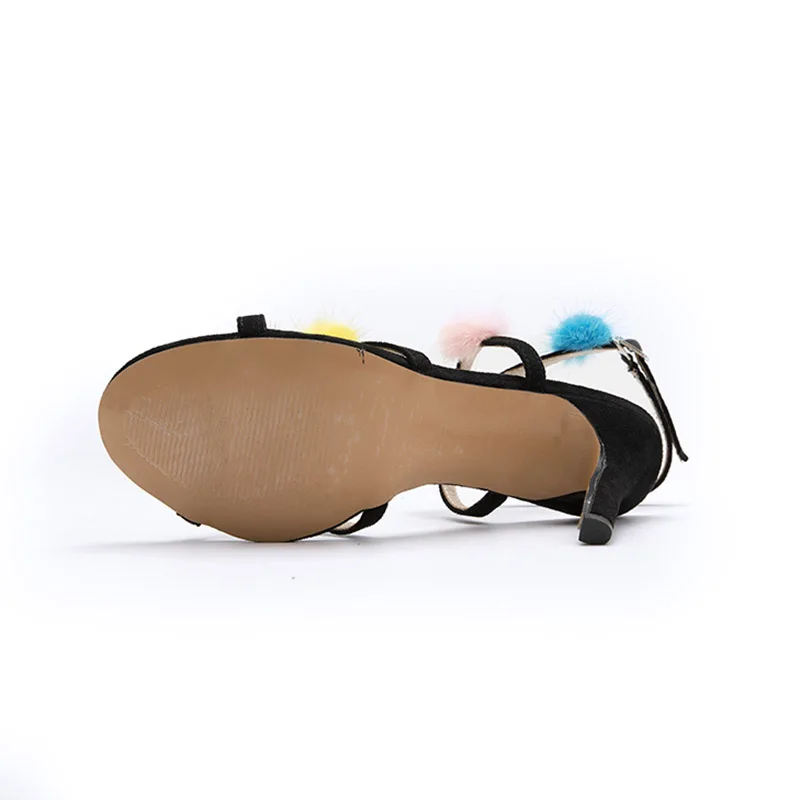 Женские босоножки Phoentin разноцветные из меха норки на очень тонких высоких