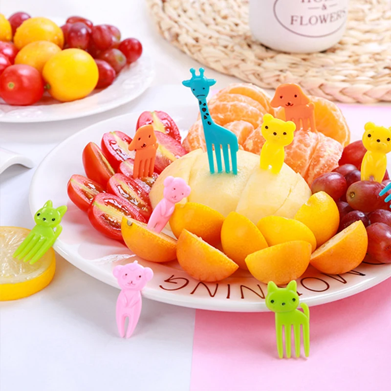 

10 шт./компл. вилка для фруктов с изображением животных, мини-мультяшная детская закуска, десерт, палочка, зубочистка, обеды, украшение для веч...